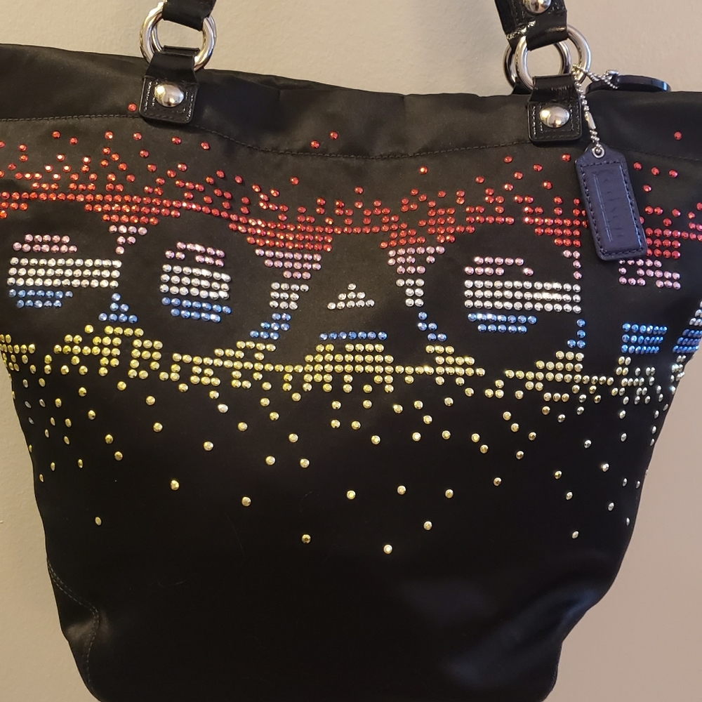 AUTHENTIC COACH TUXEDO BLACK SATIN TOTE
